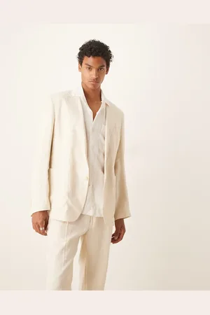 MANGO Ecrufarvet blazer i hør i regular fit - Del af sæt-Neutral
