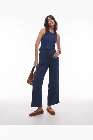 MANGO Indigoblå jumpsuit i denim med lige ben og bæltedetalje