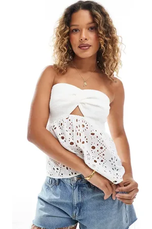 ONLY Hvid bandeau-top med snoning foran og broderier
