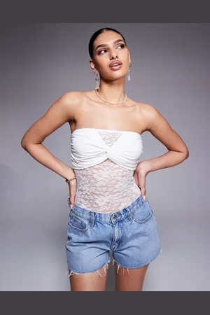ASOS Bandeau-bodystocking i blondestof med snoet detalje