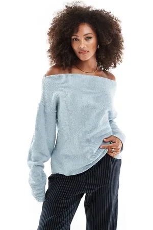 ASOS Og ribstrikket offshoulder-sweatshirt i bouclé-Hvid