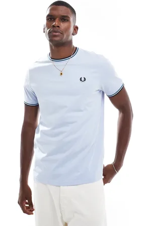 Fred Perry T-shirt med dobbeltstribet kant i blå-Multifarvet