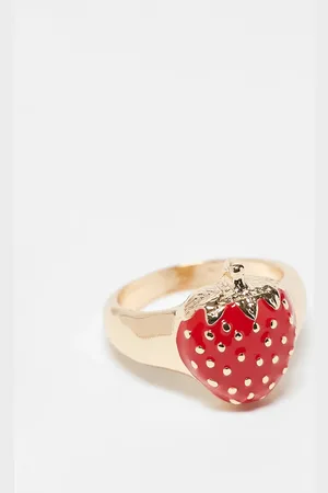 ASOS Guldfarvet ring med rødt jordbærdesign i emalje