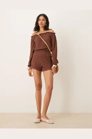ASOS Brune shorts i bokserstil med tekstur og rynket taljebånd - Del af sæt