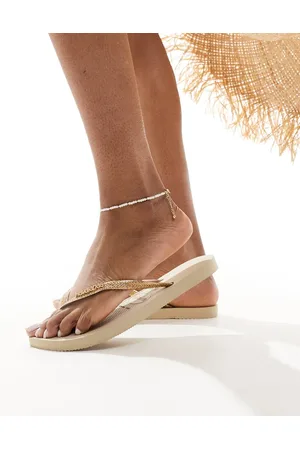 Havaianas Sandfarvede smalle klipklappere med guldfarvet glimmer-Neutral