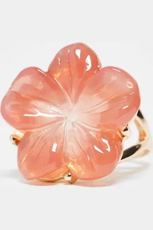 ASOS Guldfarvet ring med hibiscus-design i lyserød resin