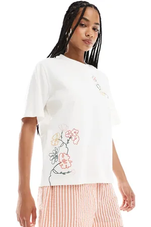 ASOS Cremehvid T-shirt med blomsterbroderi