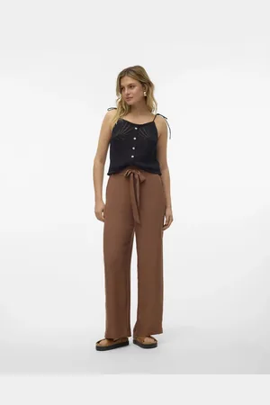VERO MODA Mørkebrune bukser med vide ben