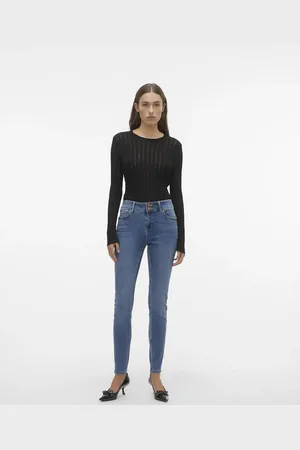 VERO MODA Mellemblå Slim Fit-jeans i denim