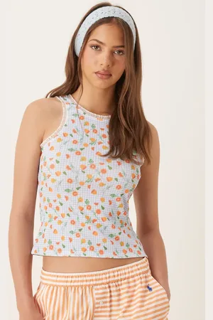 ASOS Tanktop med racerhals, gingham-blomstermønster og blondekant