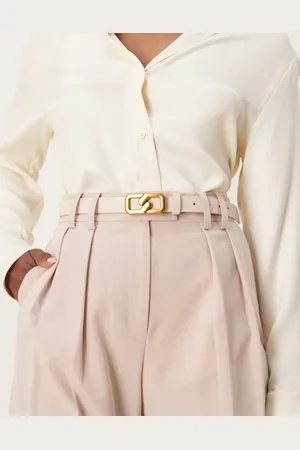 Gina Tricot Lyst beige smalt bælte med guldfarvet spænde med kædedesign-Neutral