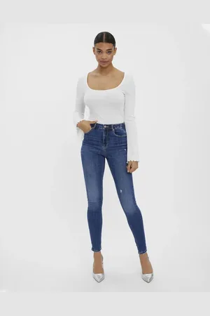 VERO MODA Mellemblå skinny-jeans i denim