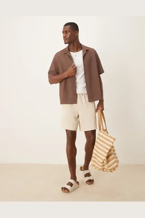 ASOS Ecrufarvede, vaflede og mellemlange shorts-Hvid