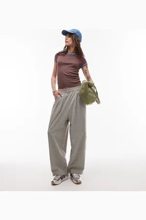 Topshop Brune og højtaljede pull on-bukser med minitern og tapered pasform