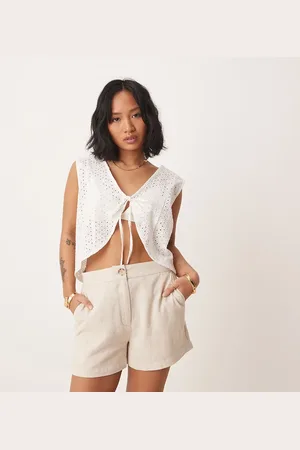 ASOS Petite - afslappede dad-shorts i hørblanding-Neutral