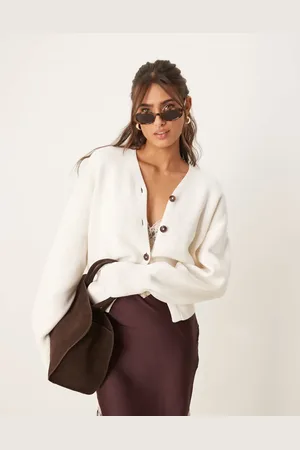 ASOS Cremehvid cardigan med struktur, V-hals og ribstrikket kant