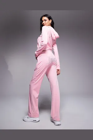 Juicy Couture Pink joggingbukser med rhinstenslogo i velour - Del af sæt-Lyserød