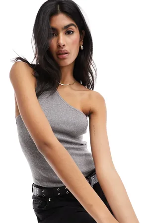 SELECTED Femme - Metallisk sølvfarvet top med oneshoulder
