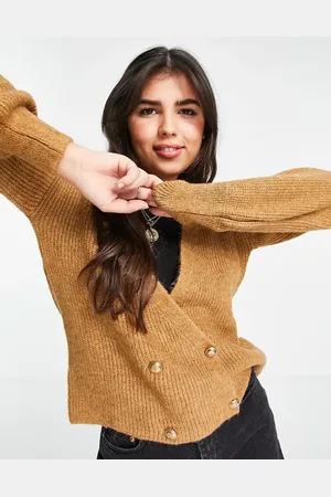 Lipsy London Strikket cardigan med knapper i kamelbrun