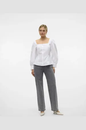 VERO MODA Lysegrå jeans med bred pasform