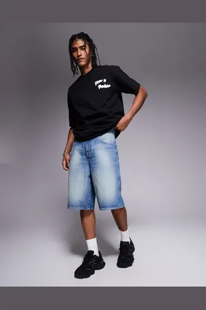 ASOS Mellemvasket blå jorts med tømrerdetaljer i denim i længere længde