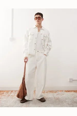 Reclaimed Baggy råhvide western-jeans med kontrastsyninger - Del af sæt