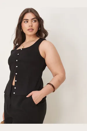 ASOS Curve - Sorte afslappede dad-shorts i hørblanding