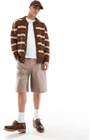 ASOS Vasket brune jorts med tekstur og mærke i længere længde