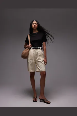 Topshop Naturfarvede longline-shorts i hør-Rød