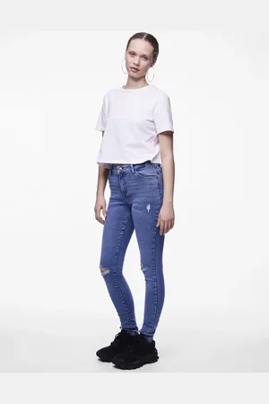 Pieces® Mellemblå jeans i denim i skinny fit
