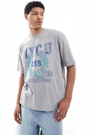 ASOS Gråmeleret oversized T-shirt med grafisk college-print-Hvid