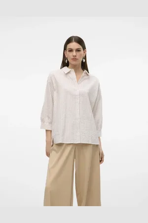 VERO MODA Lysebrun skjorte med striber-Neutral