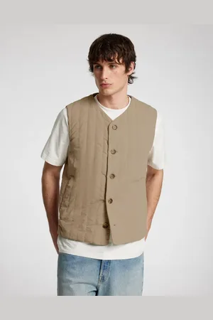 SELECTED Gråbeige vest med vattering-Brun