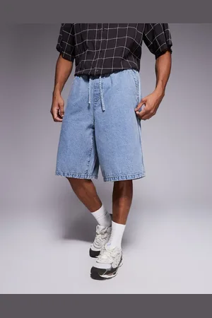 ASOS Pull-on-jorts med sidestriber i denim i længere længde i lys vask-Blå