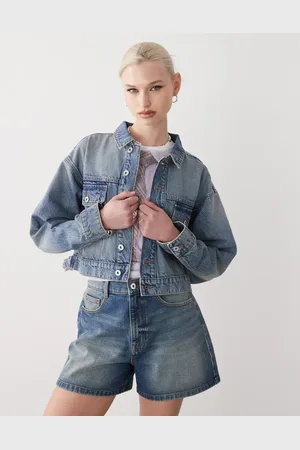 COLLUSION Denimjakke i vintage-vask i firkantet pasform-Blå
