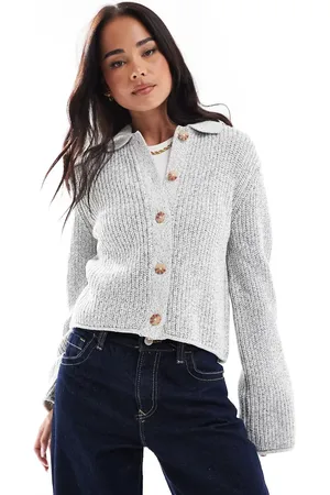 ASOS Cropped cardigan med krave i snoet og monokromt garn-Multifarvet