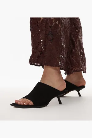 Topshop Premium - Ilya - Sorte mules i ruskind med åben og firkantet tå