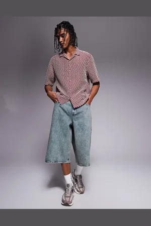 ASOS Jorts med plisseringsdetalje i denim i syrevask i længere længde-Grøn