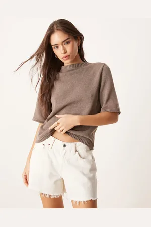 ASOS Strikket mokkafarvet T-shirt med firkantet pasform-Neutral