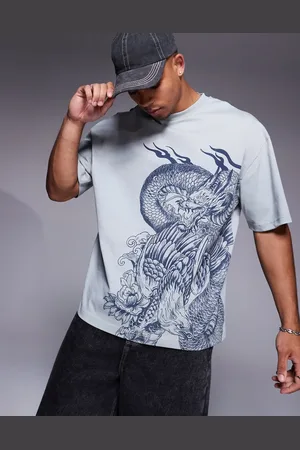 River Island Lysegrå T-shirt med broderi med japansk dragebroderi