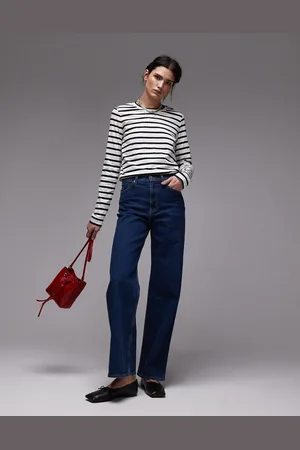 ARKET Lupine - Mellemblå og forvaskede jeans med højtalje og vide ben-Sort