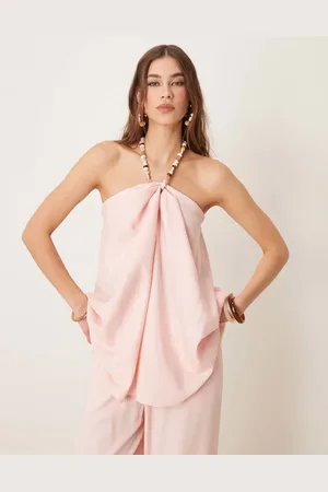 ASOS Lyserød top med perle-halterneck - Del af sæt
