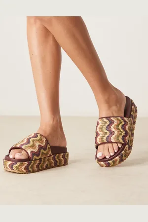 ASOS Festival - Multifarvede mules med flatform-sål i raffia-Multifarvet
