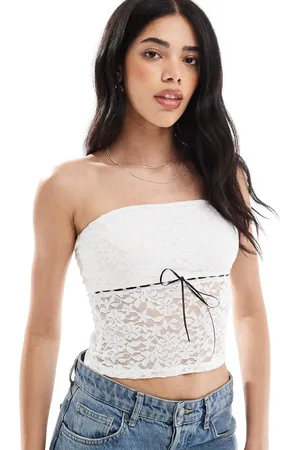Hollister Og hæklet tubetop i peplum med blonder