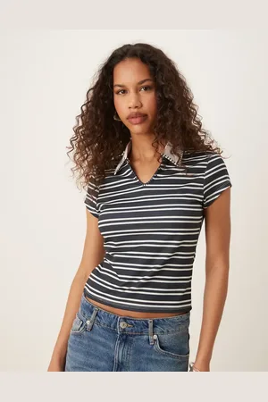 ASOS Marineblå polo-T-shirt med tæppesyninger og striber