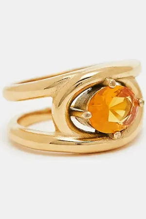 ASOS Guldfarvet ring med ravfarvet krystal i vandfast, rustfrit stål