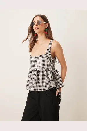 ASOS Babydoll-tanktop med bindebånd i siden og sort/hvide gingham-tern-Multifarvet