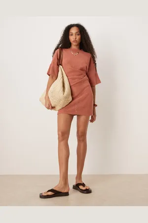 ASOS Rustrød hæklet T-shirt-minikjole med indsyet detalje-Orange