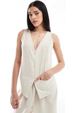 Esmée Beige vest med hvide striber - Del af sæt - Kun hos ASOS-Neutral