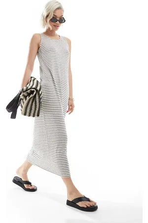 VERO MODA Nistret tanktop-maxikjole med monokrome striber-Neutral